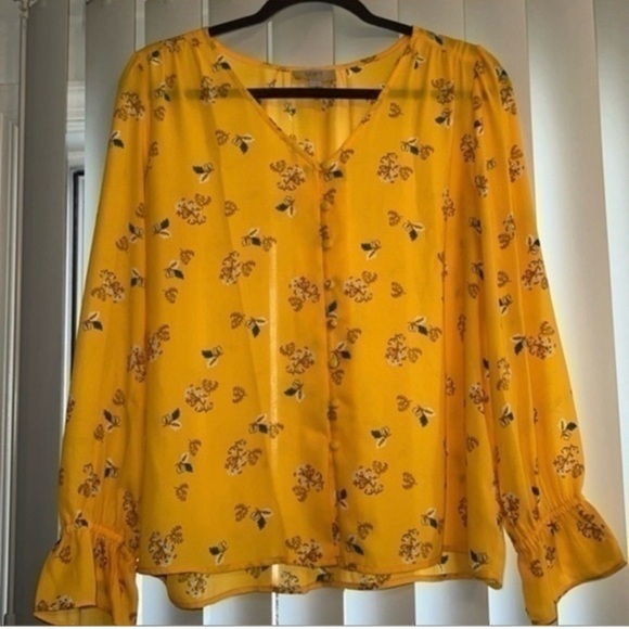 LOFT Tops - LOFT Yellow Floral Blouse